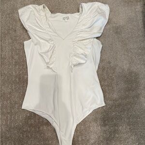 TCEC White Ruffled Bodysuit Top
